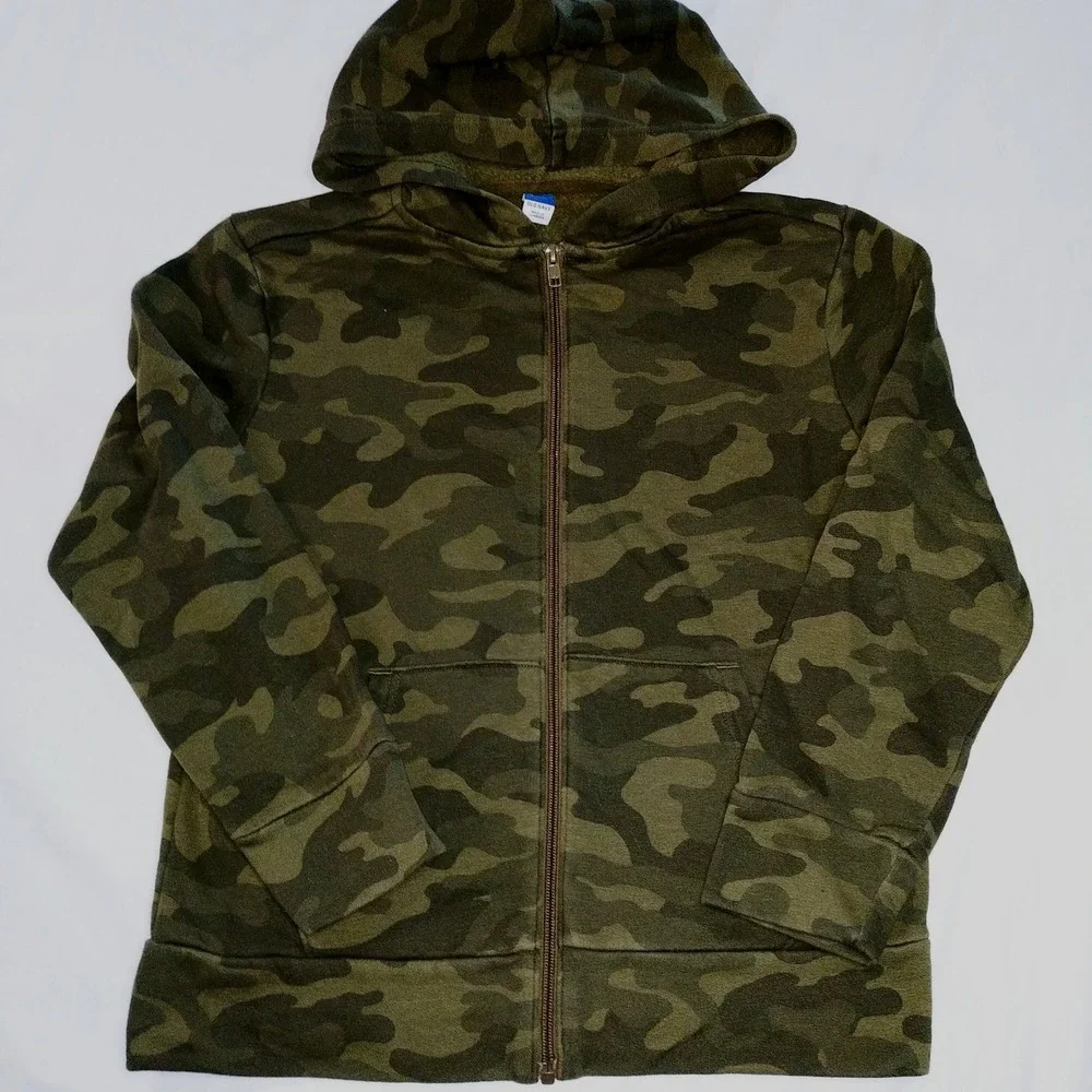 Kids Old Navy Camouflage Zip Up Hoodie Jacket Size L 10 12‎ Green Camo